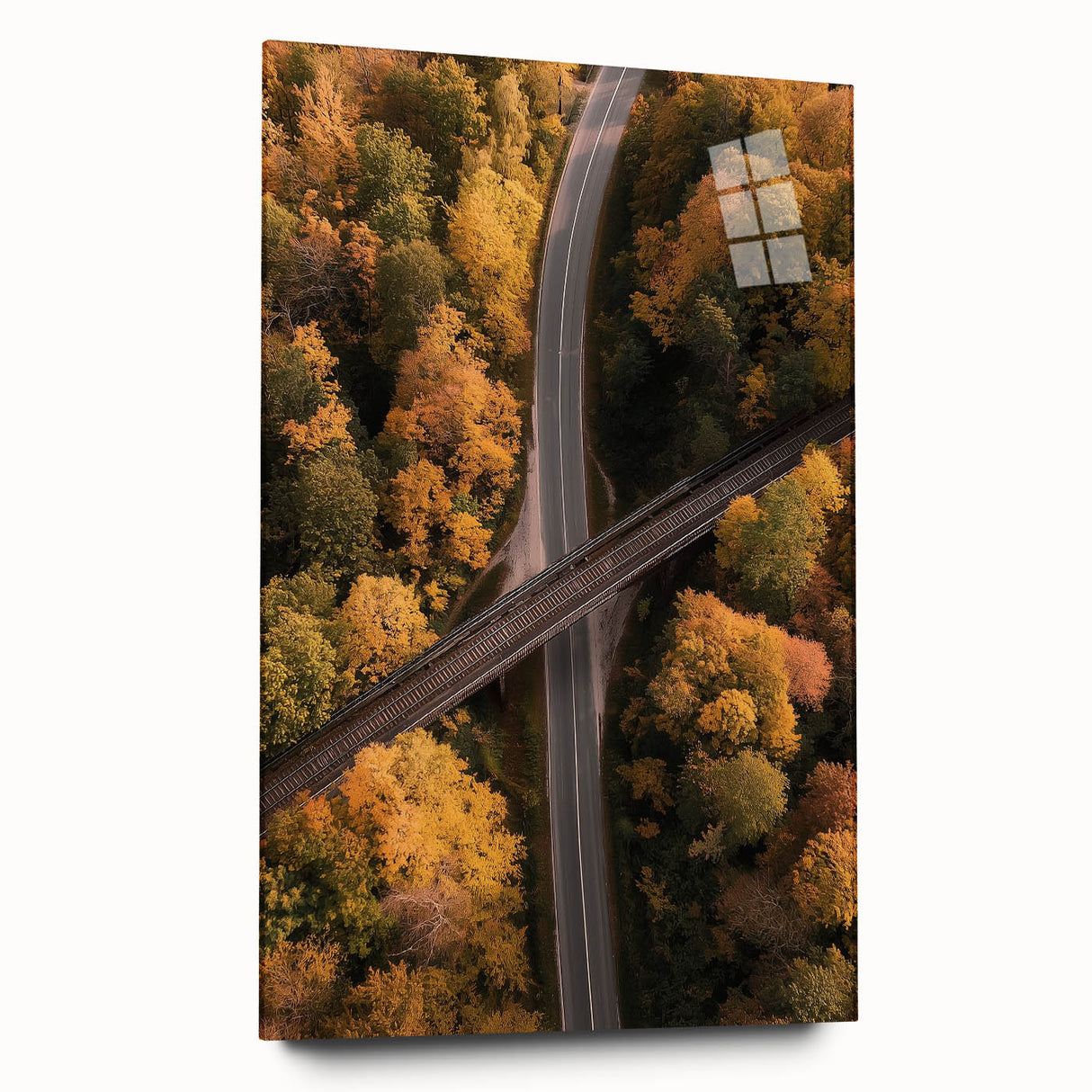 Acrylic glass landscape bridge design showcasing a modern architectural structure in a side view perspective, highlighting its sleek lines and vibrant colors. Suitable for home decor or art displays.