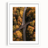 Landscape bridge frame with a white mat showcasing a serene view of a bridge surrounded by lush greenery, perfect for home décor or gallery display.