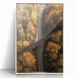 Framed acrylic artwork of a landscape bridge, showcasing vibrant colors and intricate details, set against a white background, perfect for home decor.