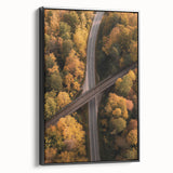 Framed landscape canvas artwork of a bridge, showcasing intricate details and a black frame. Ideal for modern home decor, emphasizing nature and architecture.