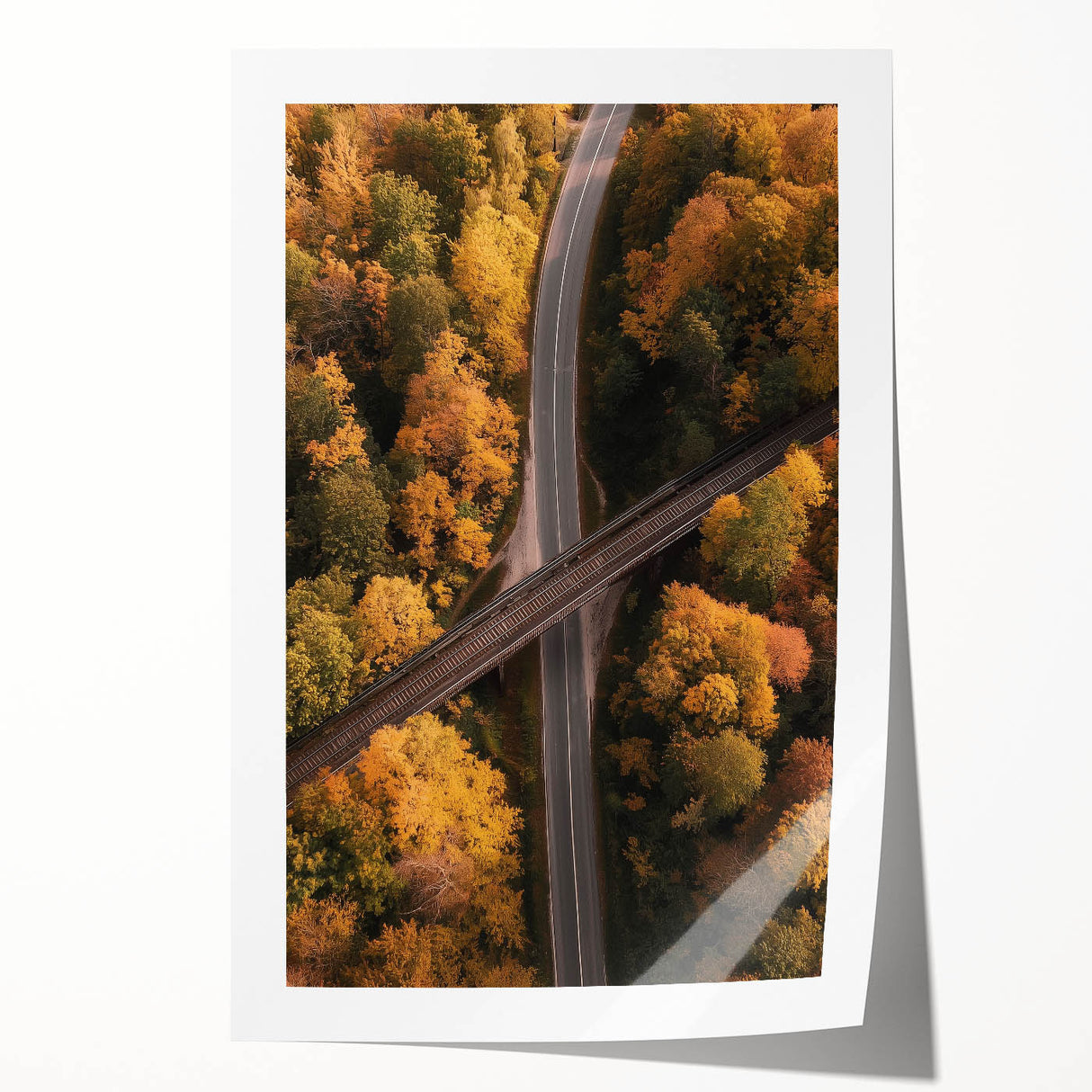 Rolled canvas print showcasing a serene landscape bridge scene, featuring lush greenery and a tranquil waterway, elegantly packaged in a protective cardboard tube. Ideal for enhancing home decor with nature-inspired art.
