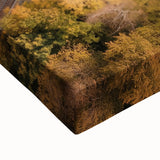 Close-up of a stretched canvas showcasing a vibrant landscape bridge design, featuring rich colors and intricate details, ideal for enhancing home decor.