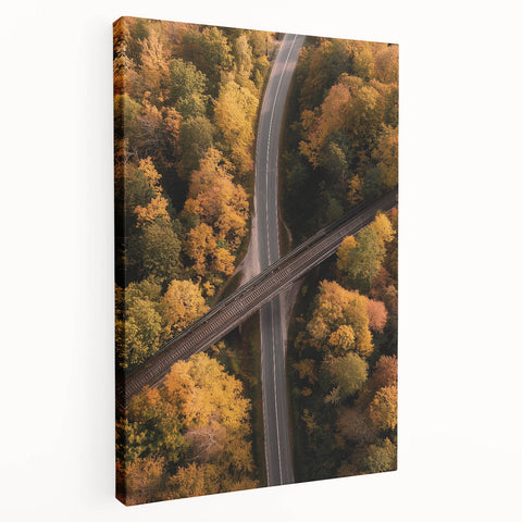 Landscape canvas print showcasing a vibrant bridge scene, with rich colors and intricate details, ideal for home decor or art enthusiasts. The artwork is beautifully stretched over a wooden frame, enhancing its aesthetic appeal for living spaces or offices.