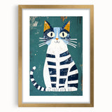 Children's Wall Decor – Quirky Blue Cat Illustration for Kids