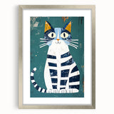 Children's Wall Decor – Quirky Blue Cat Illustration for Kids