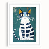 Children's Wall Decor – Quirky Blue Cat Illustration for Kids