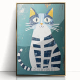 Children's Wall Decor – Quirky Blue Cat Illustration for Kids