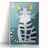 Children's Wall Decor – Quirky Blue Cat Illustration for Kids