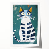 Children's Wall Decor – Quirky Blue Cat Illustration for Kids