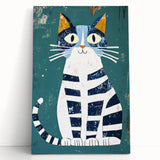 Children's Wall Decor – Quirky Blue Cat Illustration for Kids