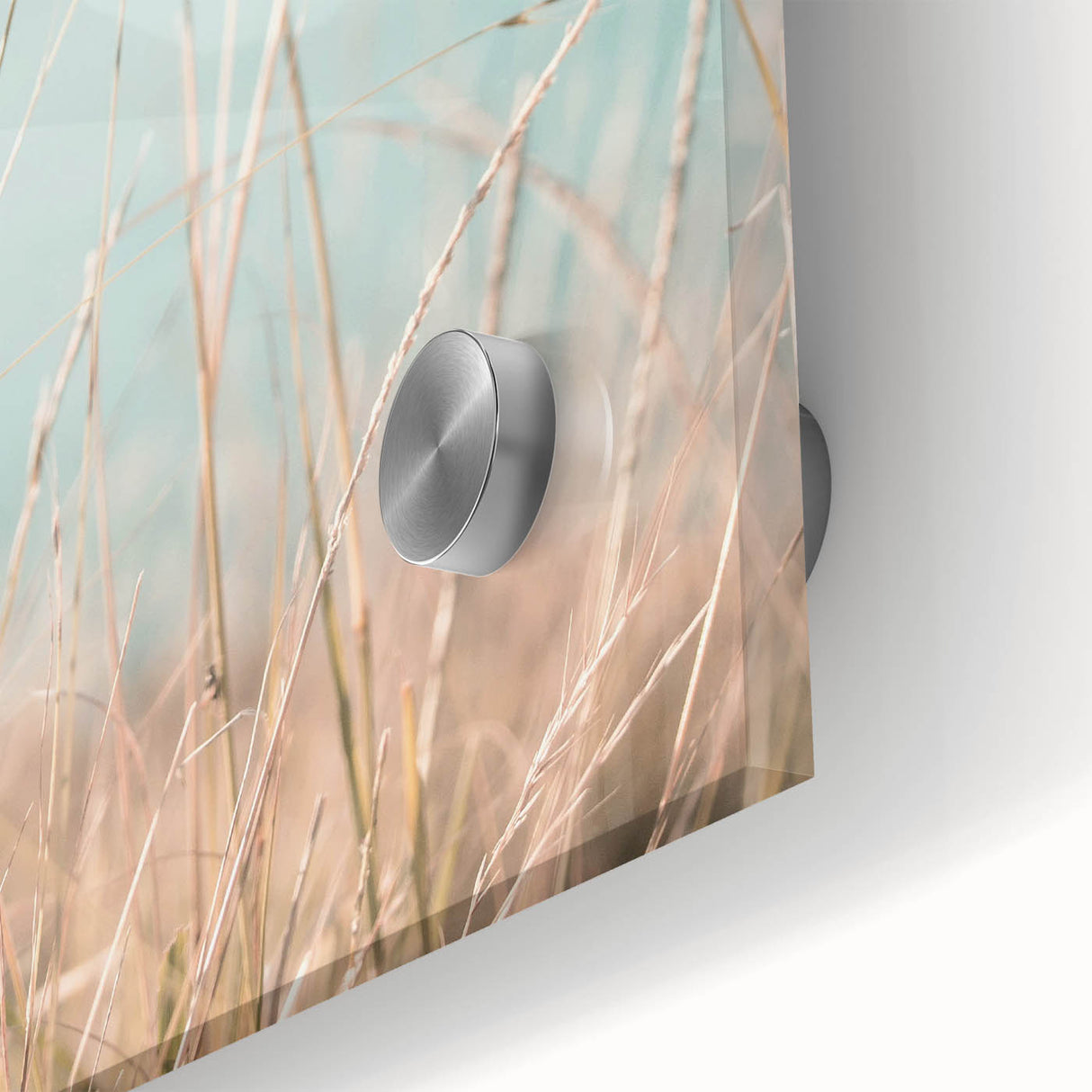 Large abstract wall art on acrylic glass featuring mid-century modernist style with vibrant summer hues.