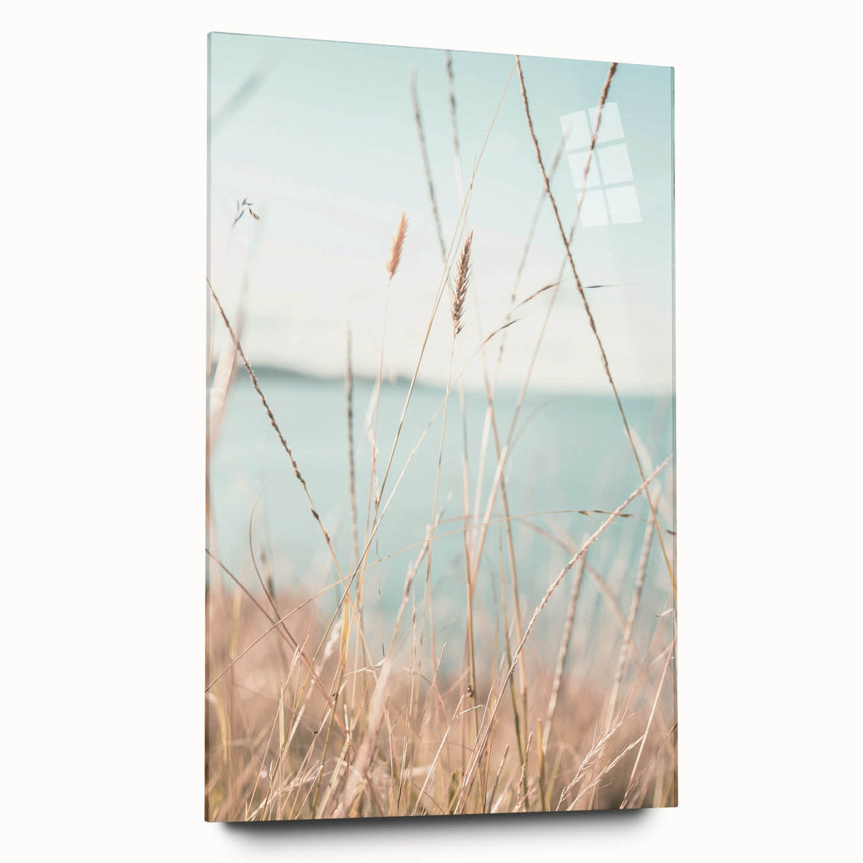 Large abstract wall art on acrylic glass depicting vibrant summer shades, ideal for bedroom or dining room decor.