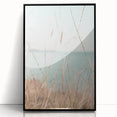 Large abstract wall art in mid-century modernist style, featuring vibrant orange and yellow tones on black-framed acrylic.