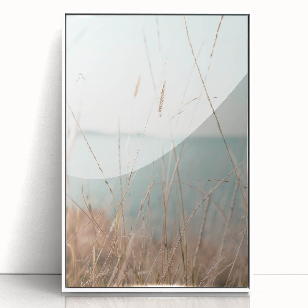 Art deco poster of summer season in pastel shades on white framed acrylic, suitable for nursery wall art.