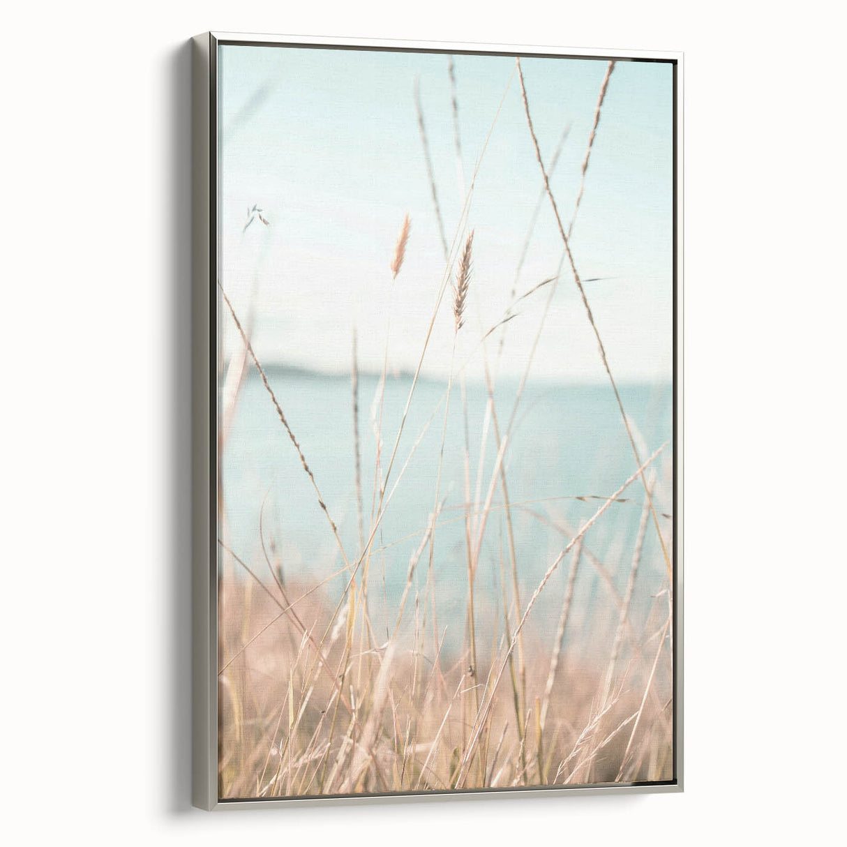 Vintage landscape art painting on framed canvas, featuring a colorful summer scene with a black border.