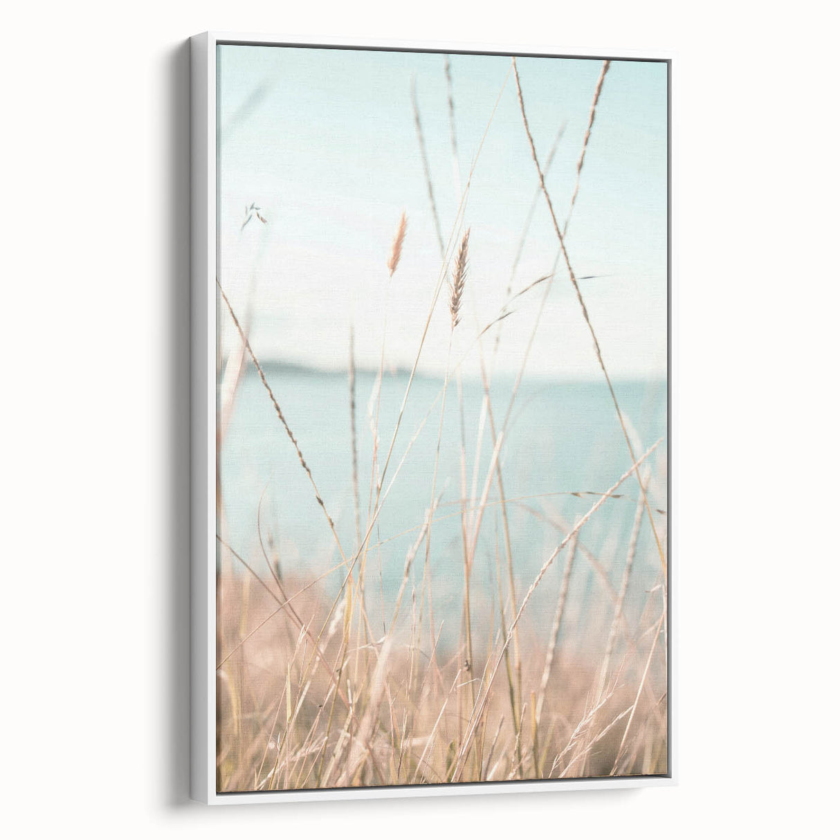 Vintage poster art of a colorful summer scene on a large framed canvas, ideal for living room decor.