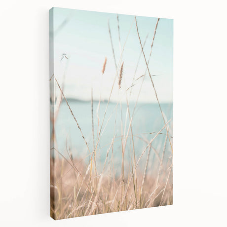 Abstract depiction of summer season in vibrant orange and yellow tones on a large stretched canvas.