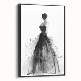 Abstract figurative framed canvas artwork showcasing dynamic shapes and bold colors in a modern aesthetic, set against a sleek black frame, ideal for contemporary decor.