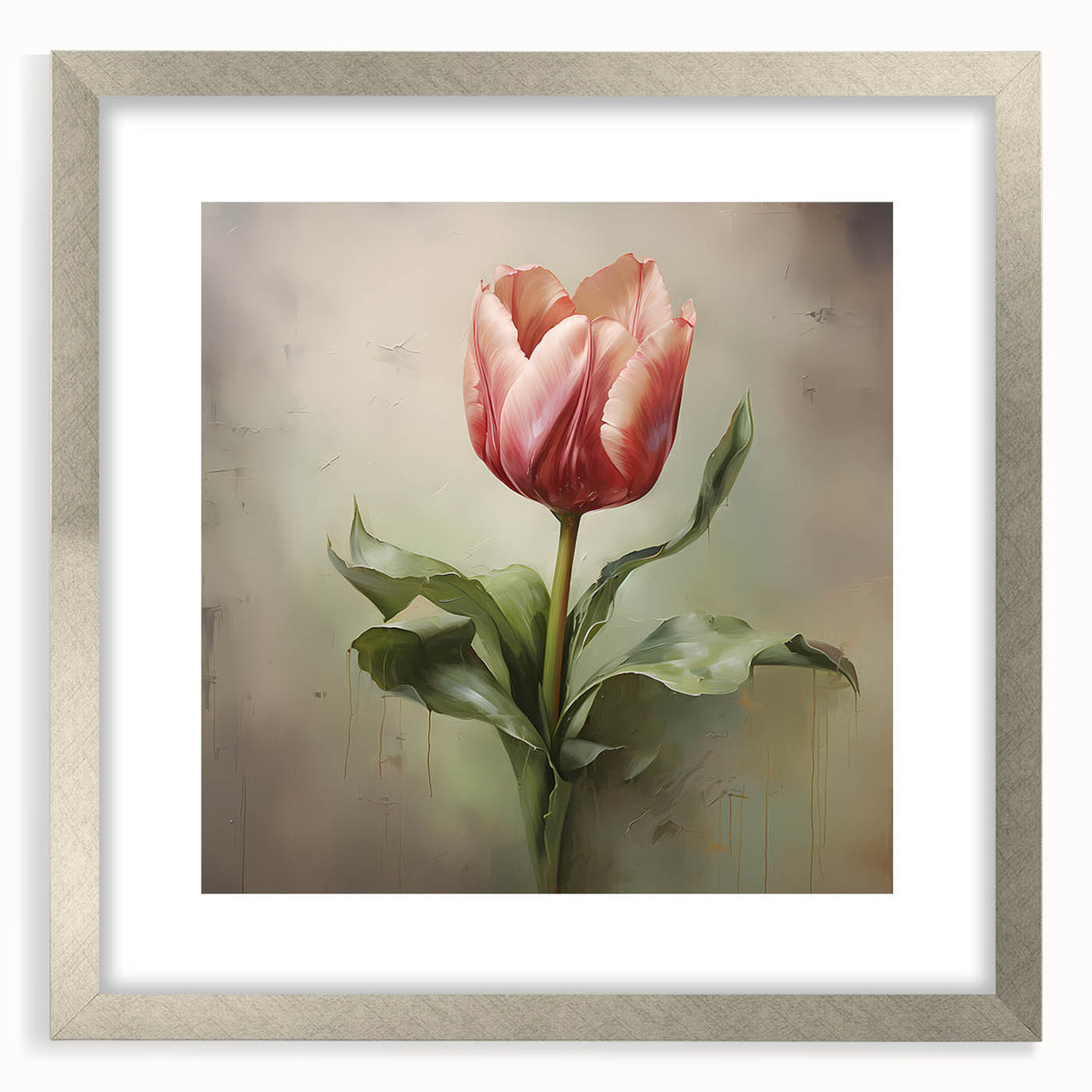 Abstract floral wall art framed with a silver mat, showcasing vibrant colors and intricate designs, ideal for modern home decor or office spaces.