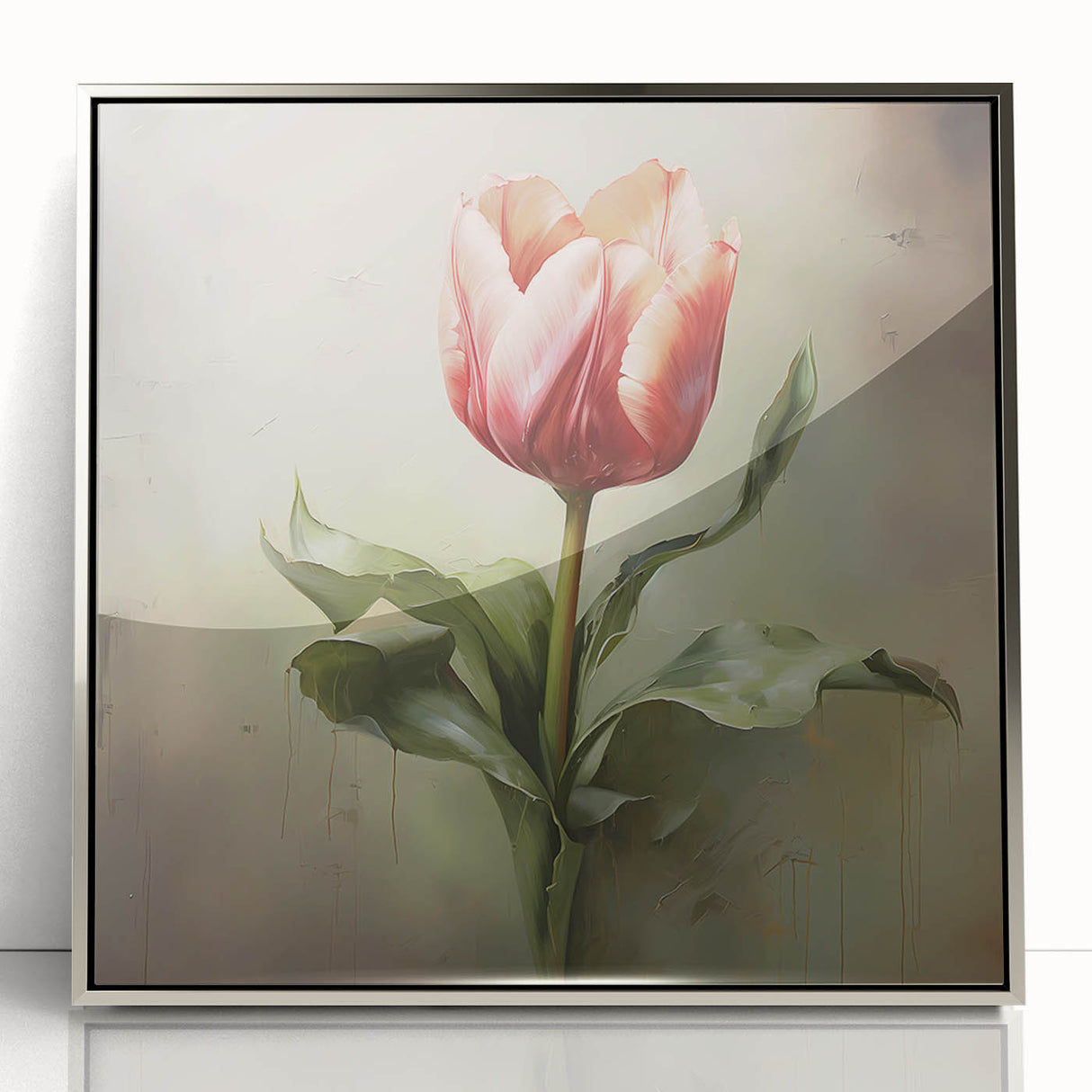 Framed abstract floral wall art in silver acrylic, showcasing vibrant colors and intricate designs, perfect for modern home decor and adding elegance to any room.