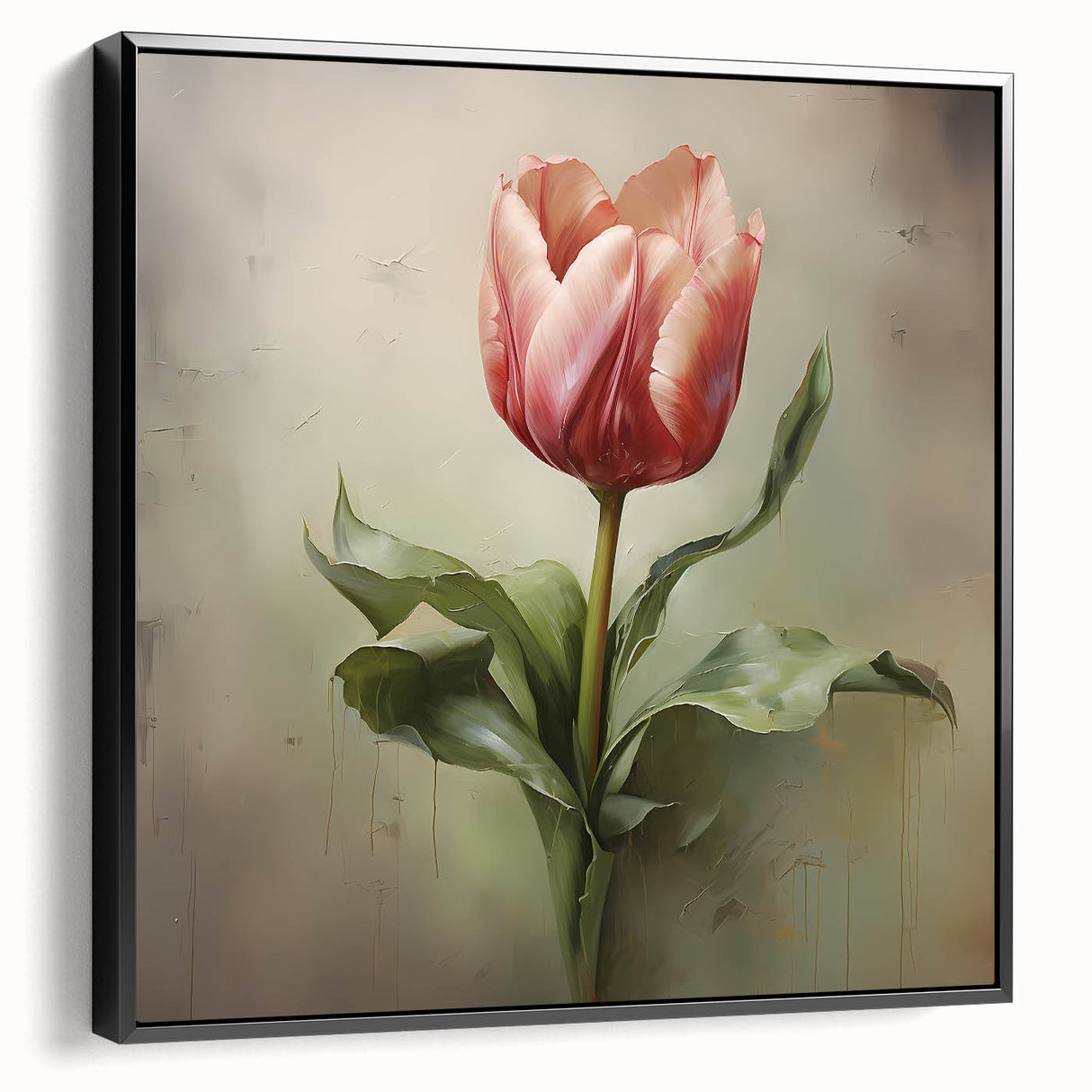 Framed black abstract floral wall art showcasing vibrant colors and intricate patterns, perfect for modern home decor, viewed from the side. Ideal for enhancing living spaces.