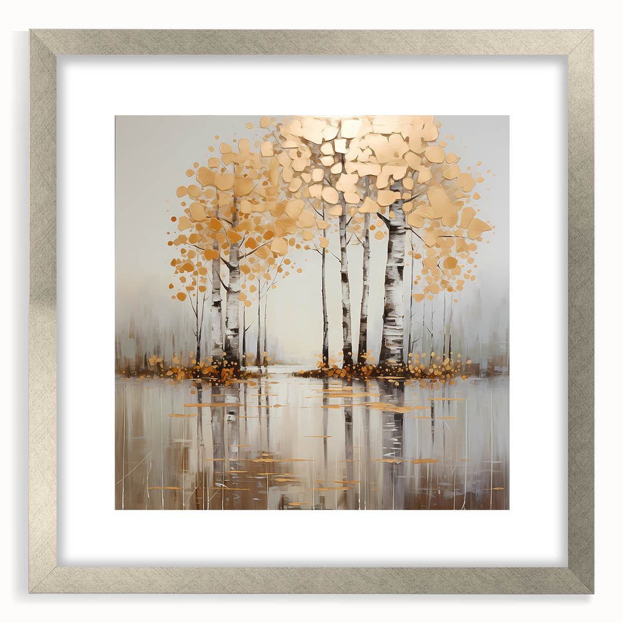 Abstract landscape wall art framed in silver with a white mat, showcasing vibrant colors and a modern design. Ideal for contemporary home decor, adding artistic flair.
