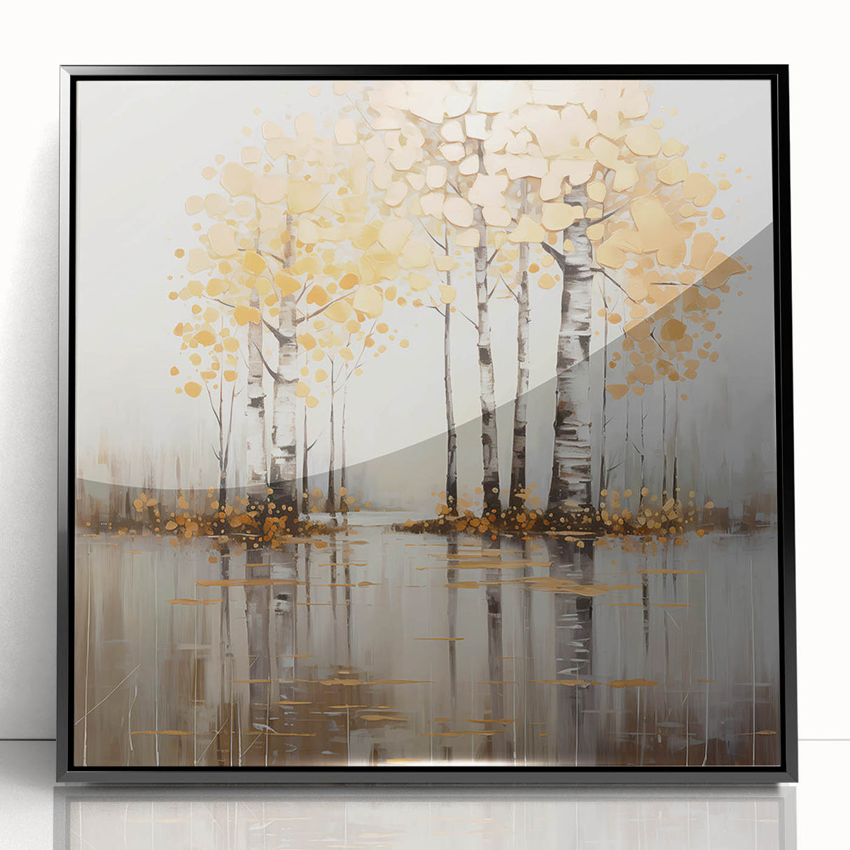 Framed abstract landscape wall art featuring vibrant colors and intricate patterns, set in a sleek black frame, ideal for modern home decor or office spaces.