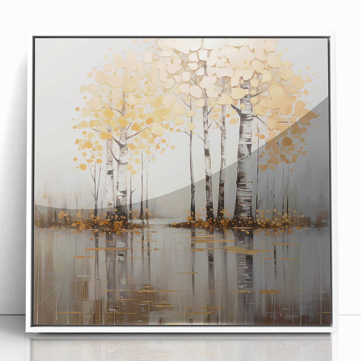 Framed acrylic wall art depicting an abstract landscape in soft hues of blue, green, and white, set against a minimalist white frame, perfect for modern decor.