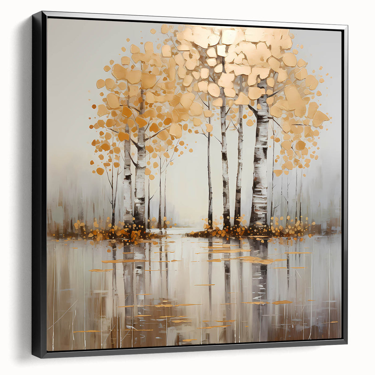 Framed abstract landscape wall art featuring a modern black design, showcasing a side view that highlights its sleek edges and textured canvas surface, perfect for contemporary home decor.