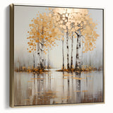 Framed canvas wall art showcasing an abstract landscape design in silver and gold tones, perfect for modern home decor or office settings, adding elegance and sophistication.