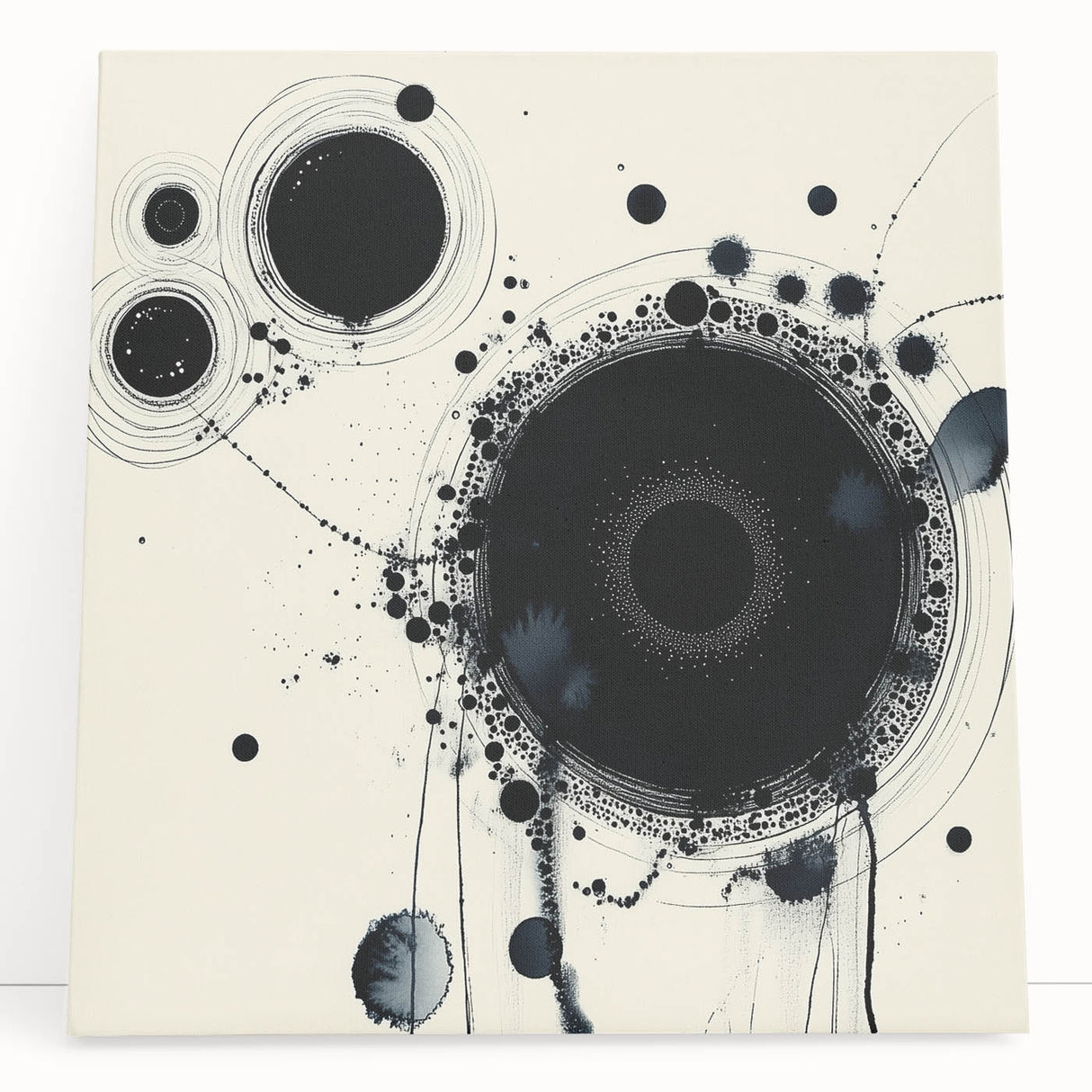 Minimalist Abstract Wall Art – Black Ink Orbital Circle Design