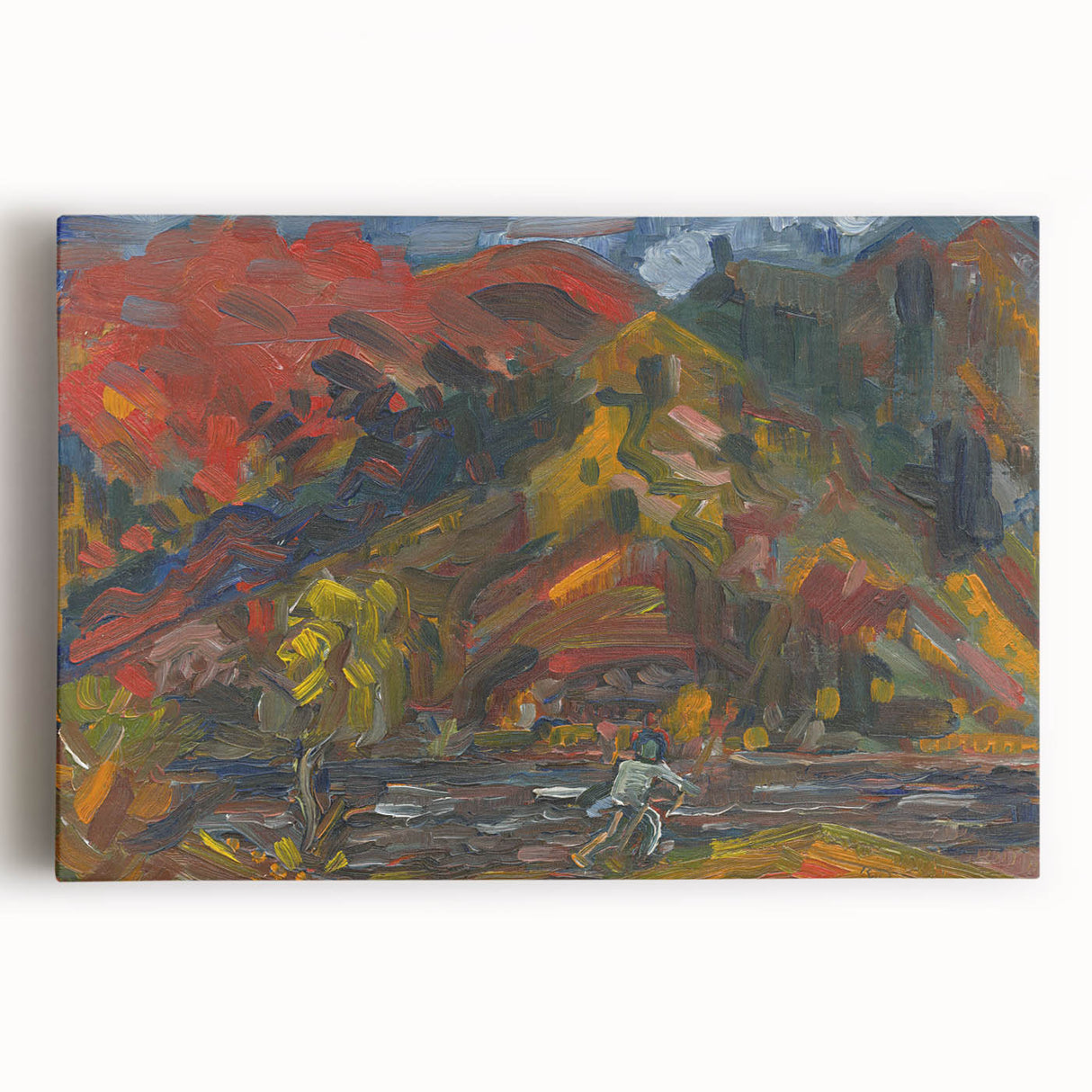 Man on the River Bank - Vibrant Expressionist Landscape Wall Art