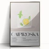 Large art print of food and drinks in a mid-century modernist style, framed in silver acrylic.