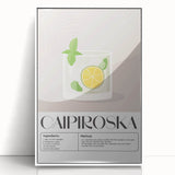 Mid-century modernist art featuring a stylized cocktail, in vibrant orange and pink tones, acrylic framed poster.