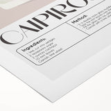 Art deco poster featuring vibrant cocktail illustrations on a rolled canvas, ideal for dining room wall art.