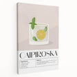 Large stretched canvas featuring a colorful assortment of fruits and beverages, ideal for kitchen wall art.