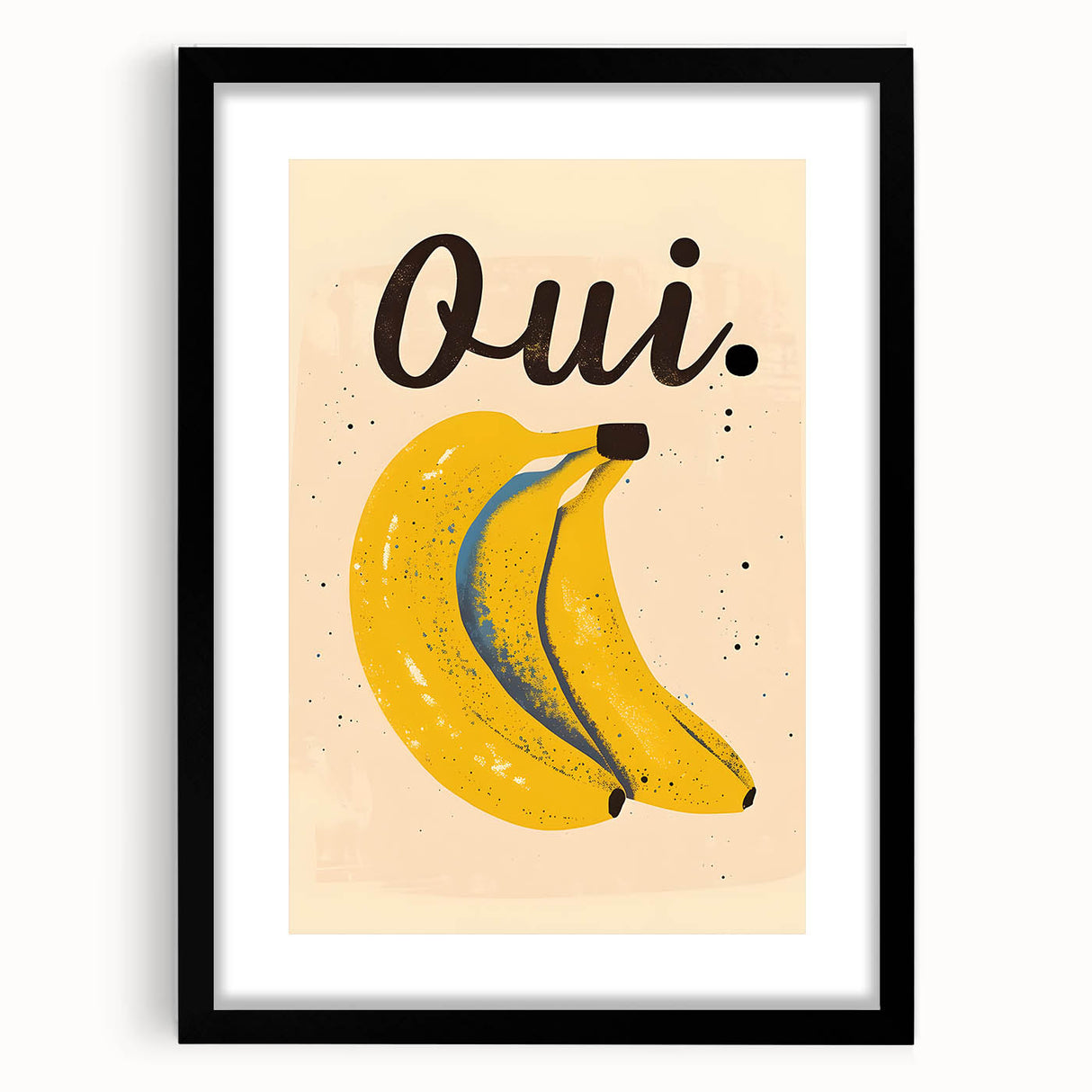 Extra large abstract art print featuring a variety of colorful fruits, textured on a black framed canvas.