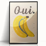 Large abstract wall art featuring assorted fruits in bold colors on a black acrylic framed print.