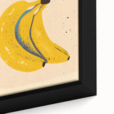 Close-up of black wall art featuring colorful, textured fruits on an extra-large framed canvas, ideal for living room decor.