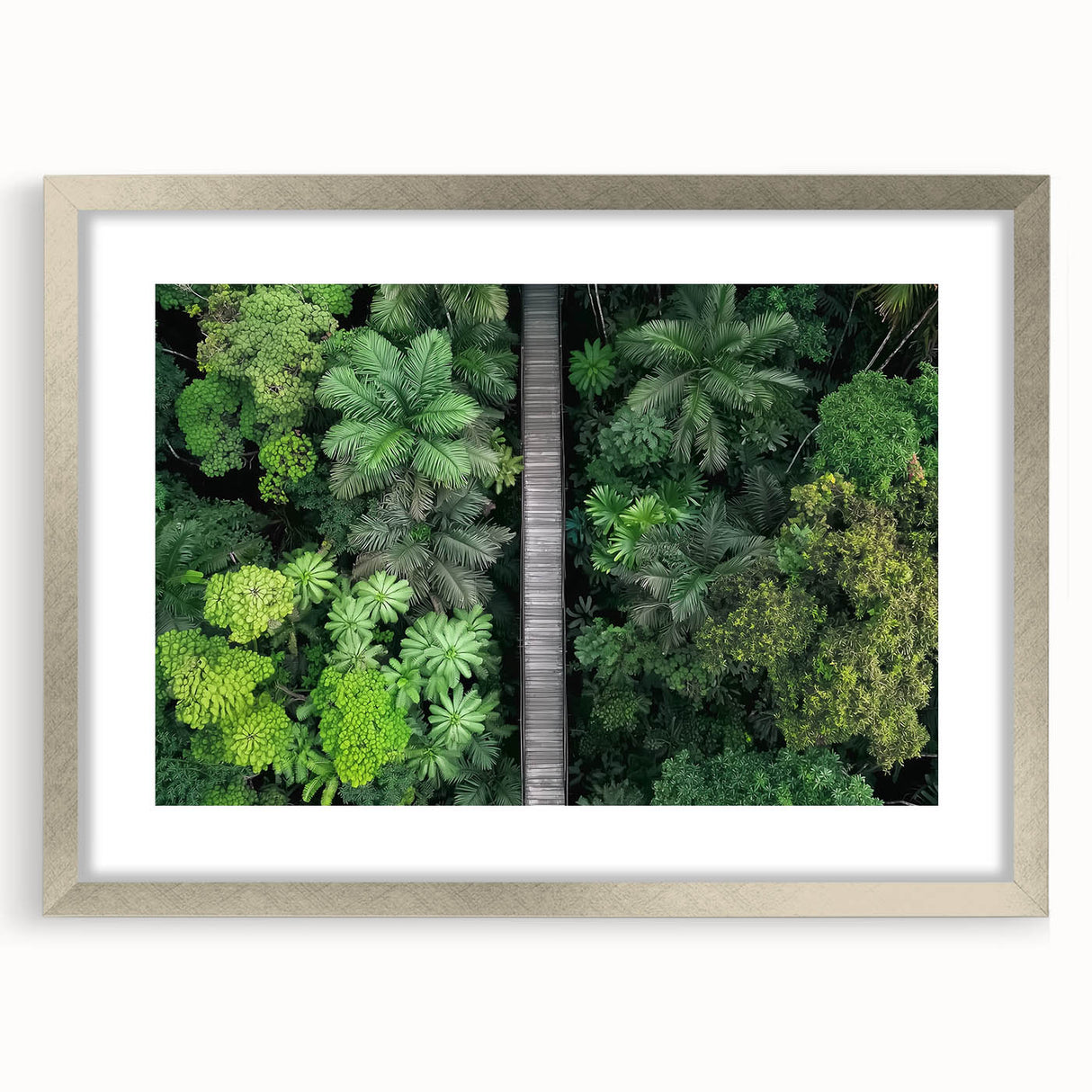 Silver landscape bridge frame with mat, showcasing a modern design, front view highlighting its sleek edges and elegant finish, perfect for home decor.