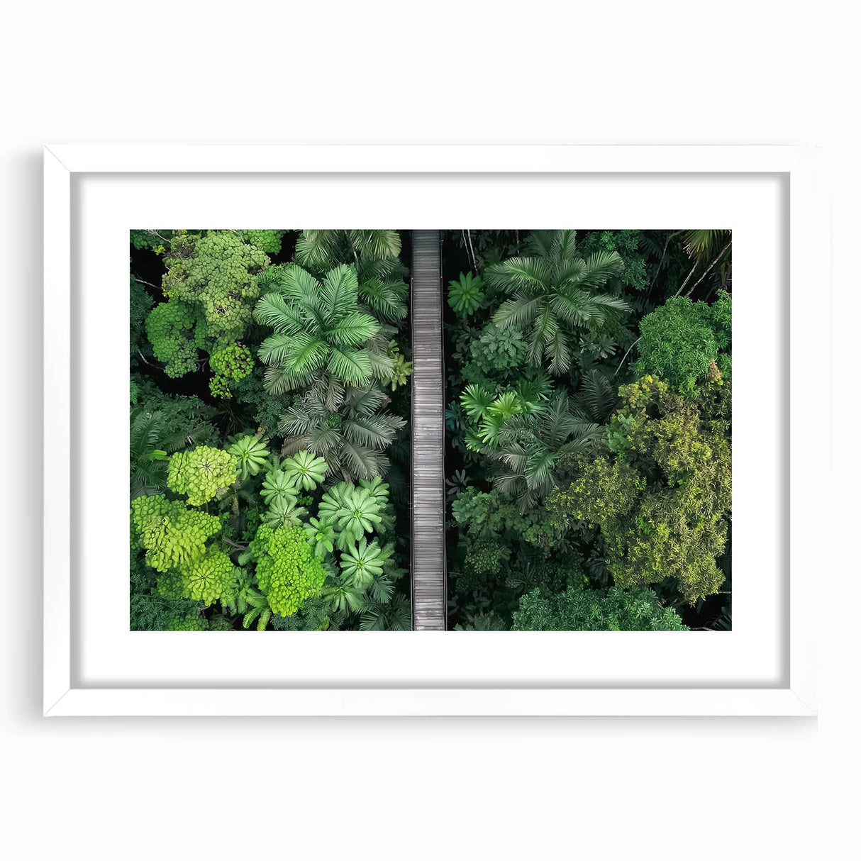 Landscape bridge frame in white with a mat, showcasing a modern design ideal for home decor. Perfect for displaying photos or artwork in a stylish setting.