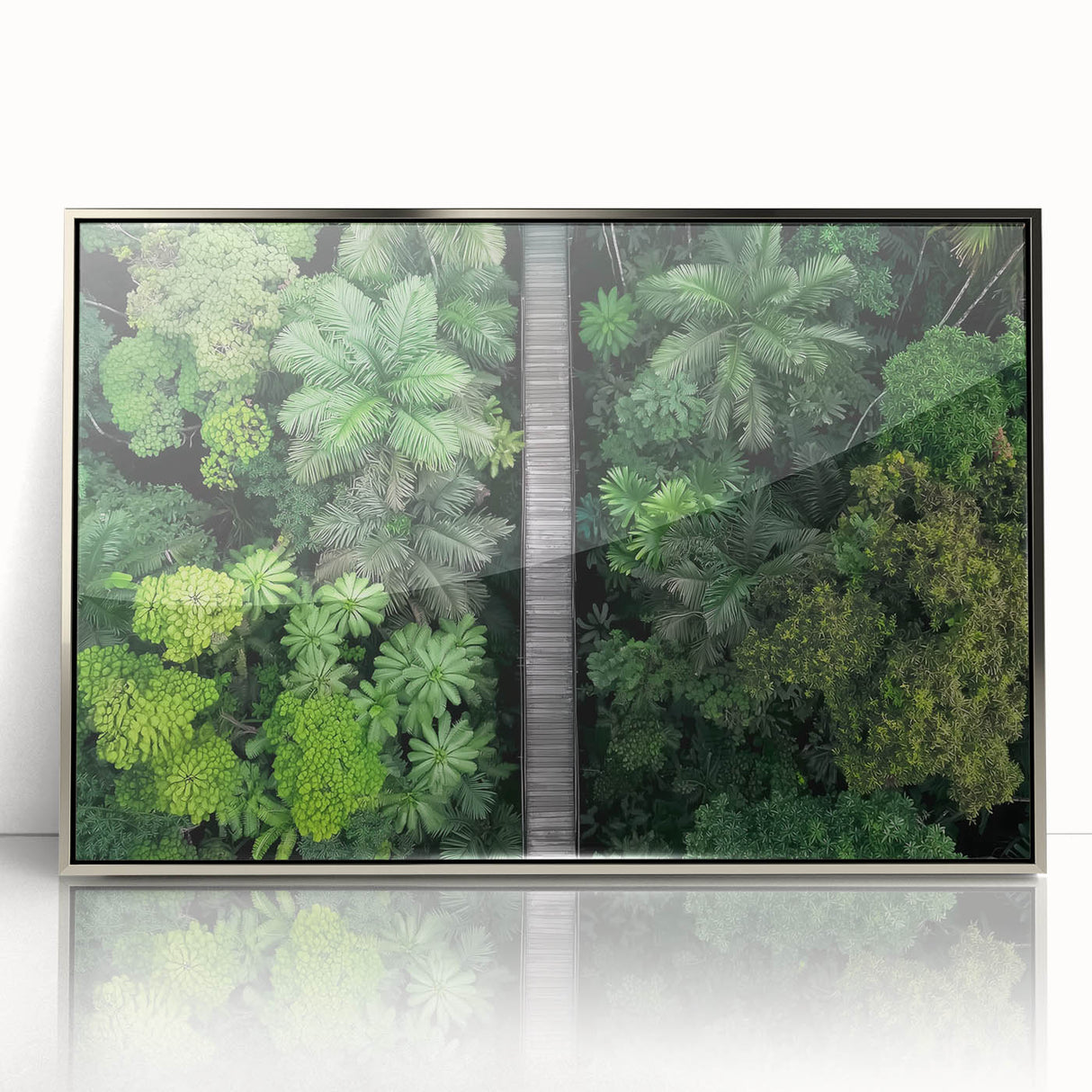 Framed acrylic artwork of a landscape bridge, showcasing vibrant colors and intricate details, ideal for home or office decor, enhancing modern interiors.