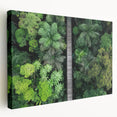 Stretched canvas artwork depicting a scenic landscape bridge view with vibrant colors and intricate details, ideal for home decor and art enthusiasts.