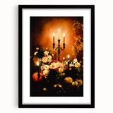 Extra large abstract art print featuring vibrant autumn colors on textured canvas, framed in black.