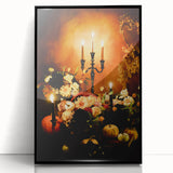 Large abstract wall art depicting autumnal colors on a black framed acrylic print, suited for modern living room decor.