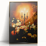 Large framed acrylic print featuring a mid-century modernist autumnal scene, ideal for modern art wall decor.