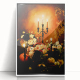 Acrylic print of a modern art deco poster featuring autumn trees in orange and red hues, ideal for nursery wall decor.