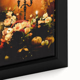 Extra large framed canvas featuring a textured black background with vibrant, colorful autumn-themed artwork.