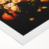 Art deco poster featuring a stylized fall landscape in orange and brown tones on rolled canvas.