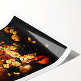 Extra large wall art featuring line art flowers in muted autumn colors on a rolled canvas.